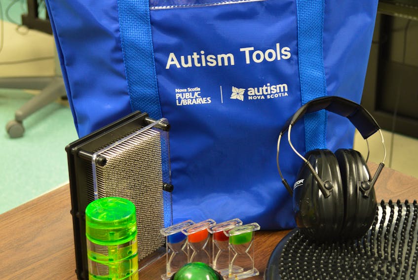 Shown above is one of the autism tool kits available at the Cape Breton Regional Library for people who want to examine products before purchase.