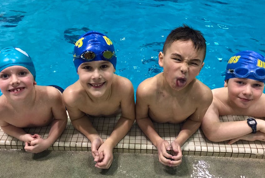 The under-10 boys relay team, Kendall McArthur, Winston Clark, PJ Paul and Thomas Guy, recently competed in a swim meet at the CEPS pool in Moncton.