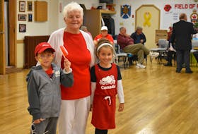 Ruby Pye stands with her great-grandchildren six-year-old Mason Kasal, left, and seven-year-old Maliya Kasal inside the Sydney Mines Legion. Pye said she’s been at almost every Canada Day celebration at the legion since they started hosting them. Mason and Maliya live in Cairo, Egypt and were visiting Cape Breton with their parents. Both were excited to be home for another Canada Day. “We usually go to special places (on Canada Day),” said Mason.