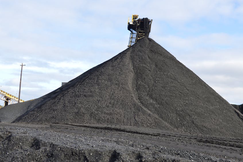 A pile of coal at Donkin Mine in this Cape Breton Post file photo. The coal mine remains under a limited mining operation order pending the approval of a ground control plan, as a result of a roof collapse in the mine on Dec. 28.