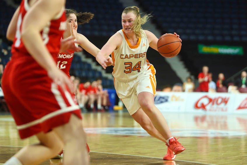 North Sydney’s Hannah Brown fired 21 points and recorded a game-high 11 rebounds for the Cape Breton Capers women’s basketball team in a 90-82 semifinal loss to the Memorial Sea-Hawks on Saturday.