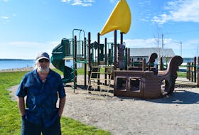Bill Weatherbee, co-chair of the Indian Beach Community Society, stands in front of newly installed playground equipment at Indian Beach in North Sydney. The location has undergone extensive renovations over the past year and the committee says the project is “basically” complete.