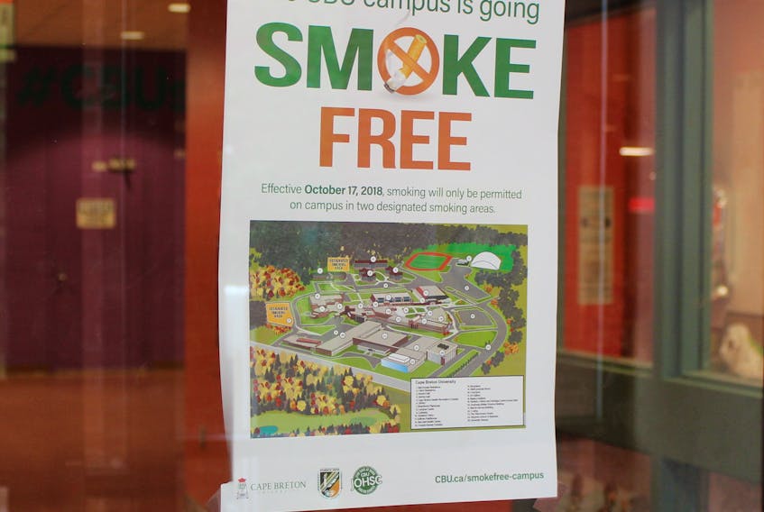 Posters like this one were spread around Cape Breton University on Wednesday, as part of the campaign to make students aware of a new ‘Smoke-Free Campus Policy.’