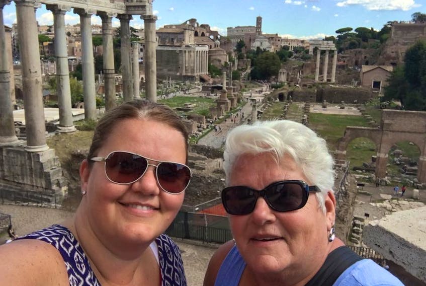 Lindsay Campbell-Peach, left, and her mother Linda Campbell in Rome, September 2017. Campbell-Peach encouraged her mother to accept an offer to run the Malcom Munroe junior high school travel group to Ottawa back in 1995. Since then Campbell has organized 16 trips to Ottawa as well as trips to New York and Europe.