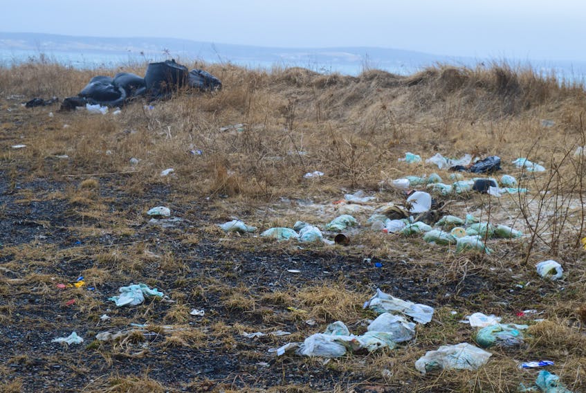 This file photo from April 2016 shows garbage bags, dirty diapers, cans and plastic dumped on Swivel Point in Sydney Mines, the site of the former Princess Colliery. Each year, the Cape Breton Regional Municipality’s department of solid waste investigates hundreds of reports of illegal dumping.