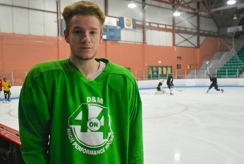 Glace Bay Panthers captain Colin Rosta stands for a picture during team practice at the Canada Games Complex on Tuesday. The graduating forward will participate in his final Panther Classic tournament when the event opens on Thursday.