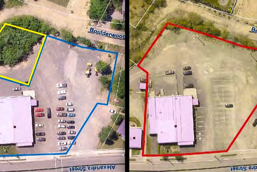 These aerial images show the changes made to the Chant’s Funeral Home property over the past decade. The 2008 photograph shows a significant stand of trees on the south west (upper left) corner of the property, while the 2018 image shows that the trees were removed, and the section filled in to level off the ground. The Cape Breton Regional Municipality alleges the funeral home has been operating in violation of a development agreement it signed in 2003. Property owner Sheldon Chant is asking the municipality to repeal and replace that agreement.