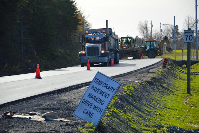 Crews from Municipal Ready-Mix were shouldering Hills Road on Nov. 5 and they expect to be finished paving and shouldering Hornes Road by the end of November.