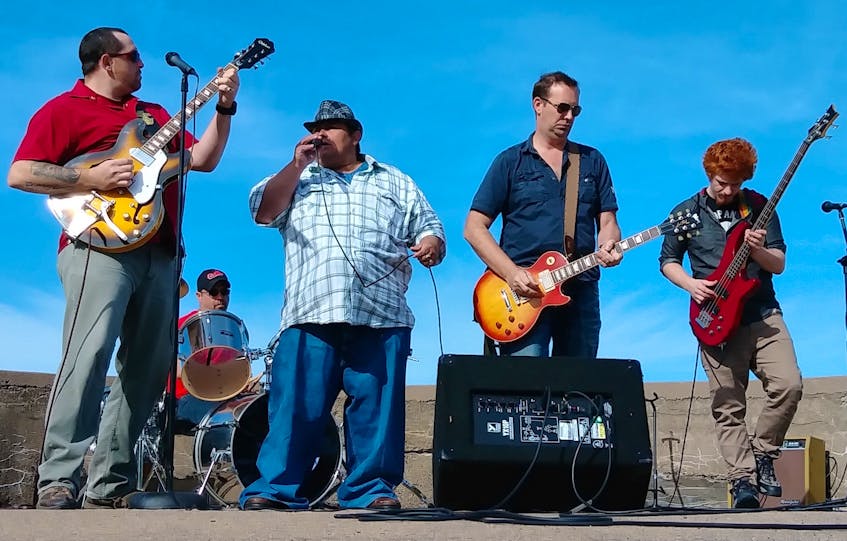 Members of 5th Gear, from left, Brent Watkins, Blair Caume, Sheldon O’Neill, Jammie Loughlin and Kaine Williams. The band will officially release the song and video, “Coming Home (Jimmy’s Song)” on Sunday.