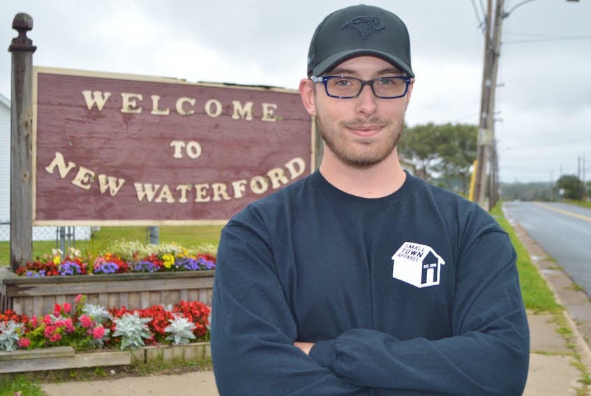 Trent Ley of New Waterford wears one of his designs from the Small Town Apparel clothing brand he has launched. Ley got tired of waiting for the “right time” to fulfil his dream and decided to launch the clothing line.