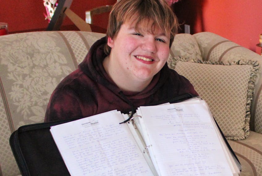 Brett Corbett, 15, shows one of the letters of support he’s received since a video of him being bullied in November 2018 went viral and received international media coverage. Letters, cards and small gifts like books and Xbox gift cards have come from across Canada and from around the world, including countries like Australia and China.