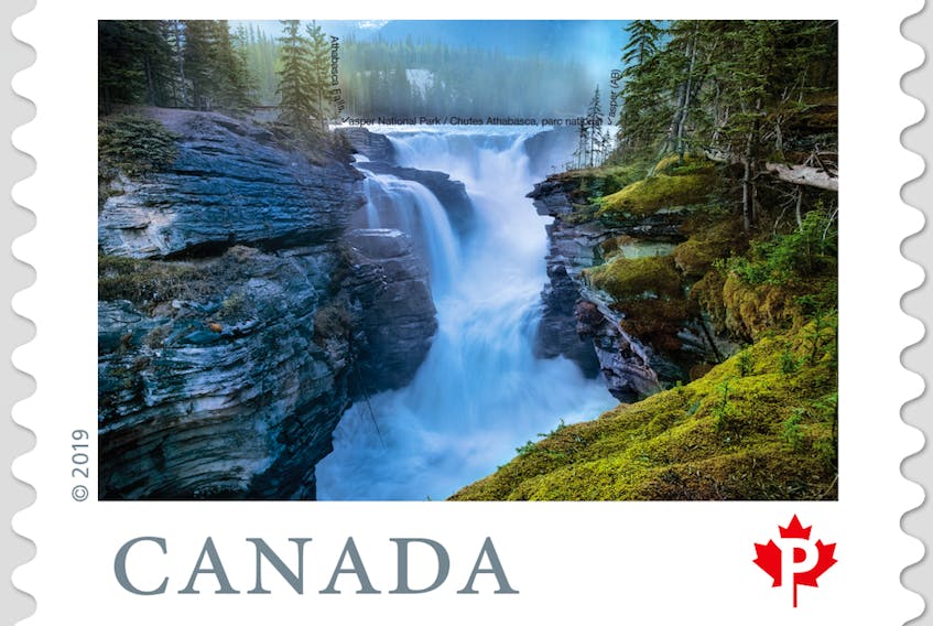 This is the stamp that Jeff Lewis took of Athabasca Falls in Jasper National Park that Canada Post is using as part of their Far and Wide Canadian stamp series.