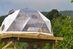 A view of the Blue Heron geodesic dome at the Cabot Shores Wilderness Resort in Indian Brook, Victoria Co., from its website. It is one of six domes that make up the “treetop village” at the resort. Considered glamorous camping, or glamping, the domes are still considered rustic as they are not hooked up to water or electricity.