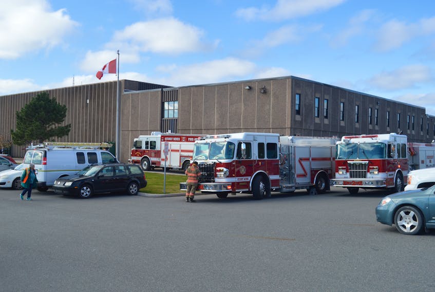 Members of the Sydney Mines Volunteer Fire Department responded to Memorial High School, last Thursday, after a smoke signal canister was set off in the building. No one was hurt in the incident.