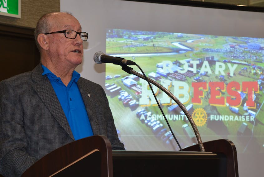 Chief Terry Paul of Membertou addresses the 70 people in attendance at the Holiday Inn in Sydney during a press event for the fifth annual Rotary Ribfest to be held July 12-14 at Open Hearth Park in Sydney.