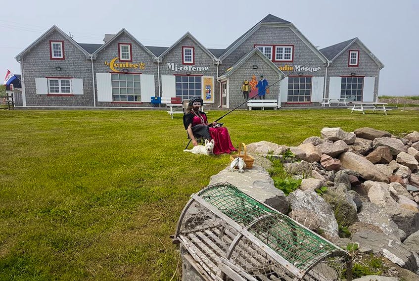 You never know where Hairy Mary will show up but if there’s anything to do with Mi-Carême, she’ll be there. She’s shown here in front of the Centre de la Mi-Carême in Grand Étang in Inverness County.