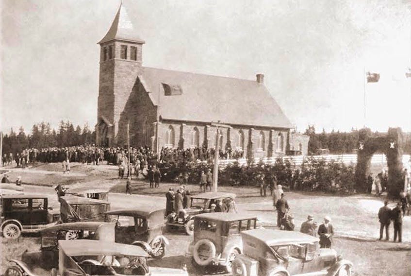 St. Andrew's Church, constructed of sandstone, replaced Judique's wooden church that was destroyed by fire in 1918. It took three years for community members to rebuild the church. Here parishioners are seen arriving for the church’s reopening in 1927.