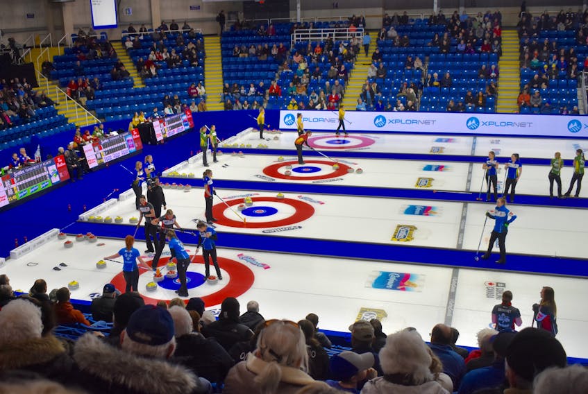 Centre 200 is abuzz with excitement and colour this week as Sydney continues to host the 2019 Scotties Tournament of Hearts for the Canadian women’s curling championship. With three daily draws of four games, there is plenty of action for curling fans and the curious to enjoy. And it’s not just the players and ice rings giving the facility its friendly and positive atmosphere as fans from across Canada do not appear to be shy about expressing their support for their teams. From random moose calls from Northern Ontario fans to the Anne of Green Gables hats and hair costumes, you never know what you will hear or see during the popular competition that is being televised nationally.