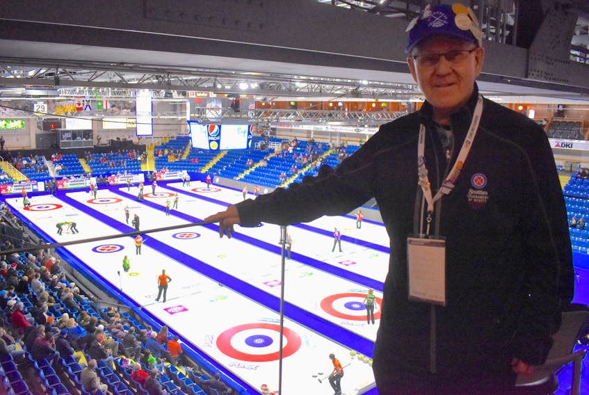 Simon Gillis, 82, is the oldest volunteer at the 2019 Scotties Tournament of Hearts being held at Centre 200 in Sydney.