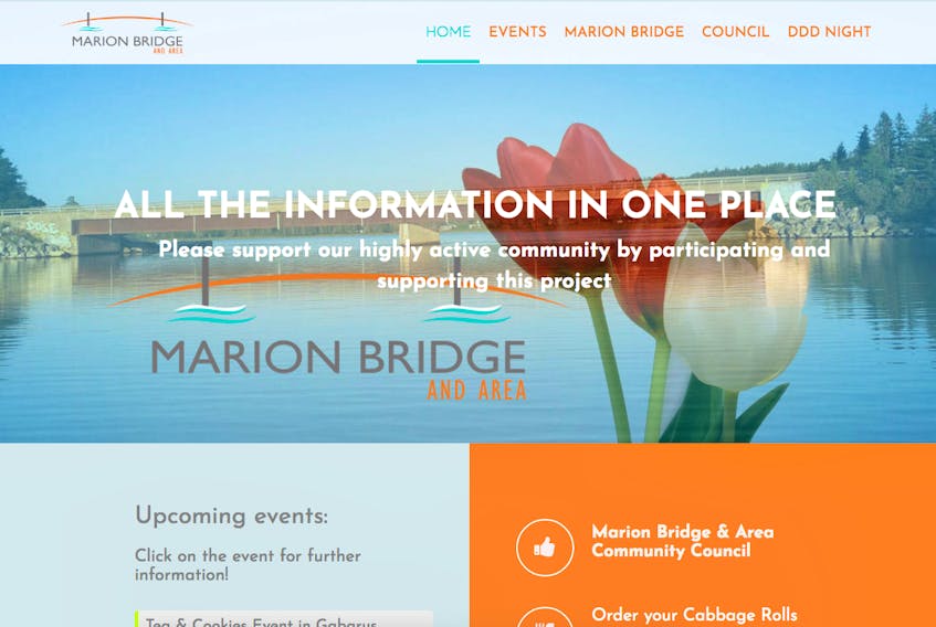 The homepage of the Marion Bridge Council website at www.marion-bridge.ca.