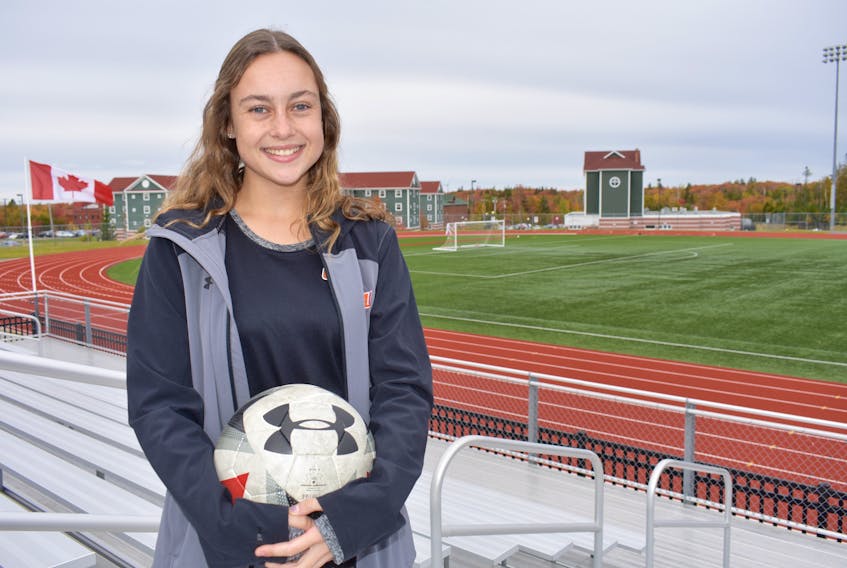 Amy Lynch is in her first year as a midfielder for the Cape Breton Capers women’s soccer team. The Sydney resident will be in the club’s lineup Friday when the Capers host the St. Francis Xavier X-Women at 5 p.m. at the Cape Breton Health Recreation Complex in Sydney.