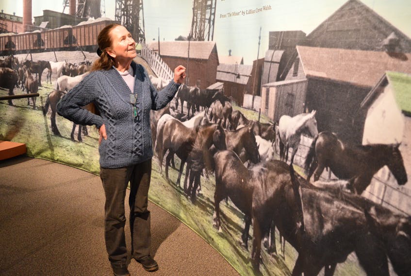 Mary Pat Mombourquette, executive director of the Cape Breton Miners’ Museum, looks at a pit pony mural at the museum. Mombourquette will be one of the speakers at an upcoming session for businesses in Glace Bay.
