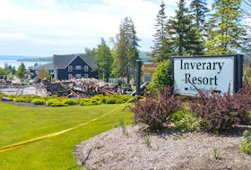 This file photos shows the charred remains of Inverary Inn’s main lodge at the entrance to the 11-acre property in the early morning hours of June 7. The Village of Baddeck has filed with the provincial regulator inspection reports and its standard operating procedures for the inspection of its fire hydrants, fulfilling a request from the Nova Scotia Utility and Review Board.