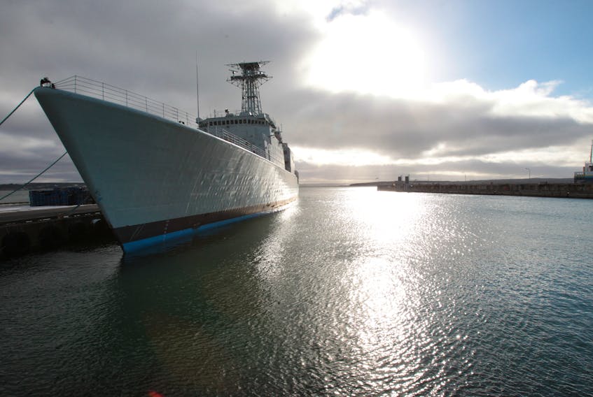 The HMCS Athabaskan was tied up in Sydney in January 2013 after it sustained damage. The former Navy destroyer will soon be towed to Sydport to be dismantled.