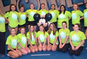 Members of the Cape Power Cheerleading Level Six team pose for a team picture prior to practice on Thursday. The club will participate in the World Cheerleading Championships in Orlando, Fla., this weekend. From left, front row, Makayla Landry, Robyn Campbell, Emillie Howell, Megan McNeil, Alix MacDonald, Taylor Long and Jacqueline Thompson. Back row, from left, Jill Gillis, Cassidy Laporte, Ashlyn MacNeil, Chelsea Steele, Jonny Youden, Alexa Jeddore, Allison Kehoe, Kiki Laporte and Alayah Jeddore. Missing from the photo are coaches Tasha Moore and Marcie McPhee.