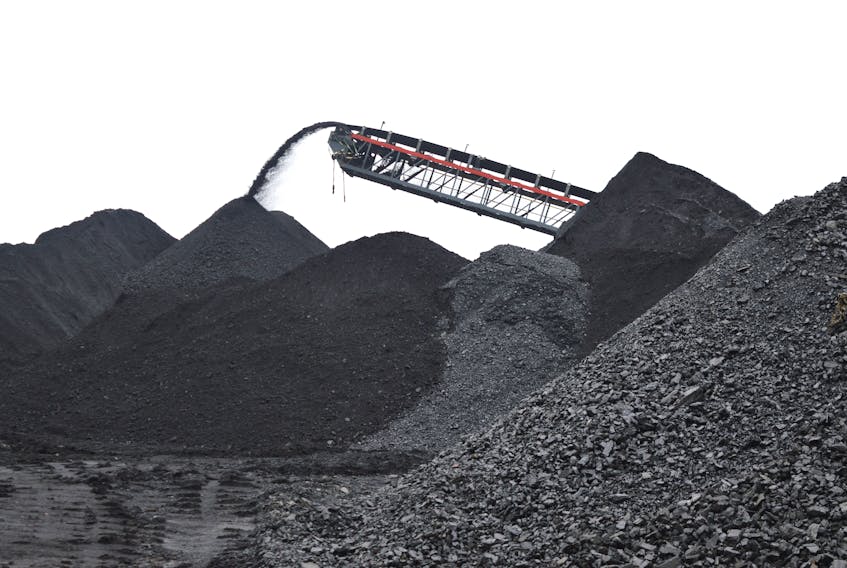 A mountain of coal is seen at the Donkin Mine last fall.