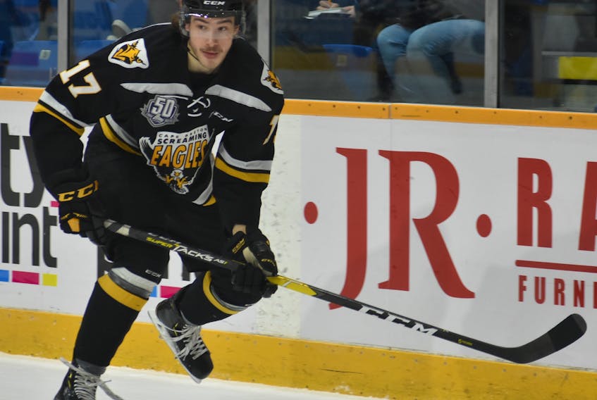 Olivier Bourret is in his third season with the Cape Breton Screaming Eagles. The 19-year-old has seven goals and 15 points in 45 games this year and is currently playing a defensive role with the club.