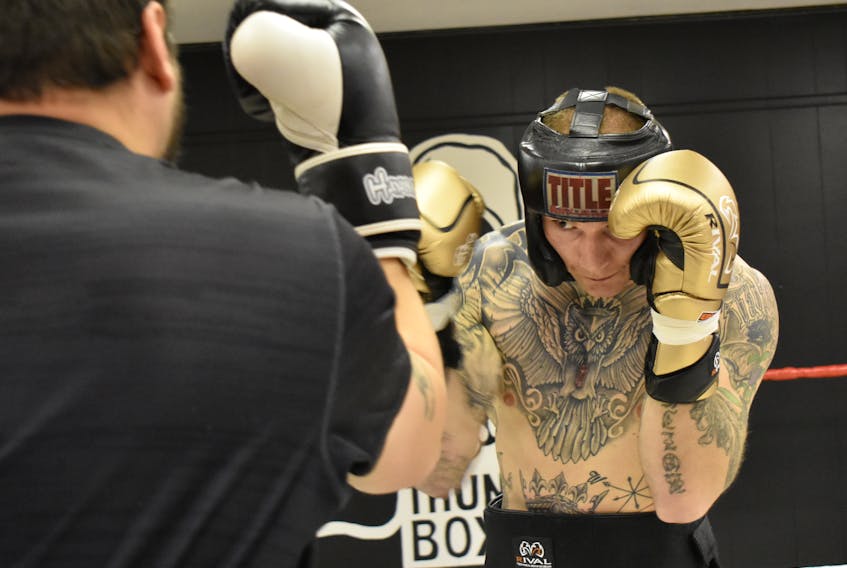 Ryan Rozicki of Sydney Forks is shown training at Thunder Boxing in Sydney in November. Rozicki improved to 5-0 with the TKO over Mexico’s Alvaro Enriquez at the Boxing Night in Canada event in New Glasgow on Saturday.