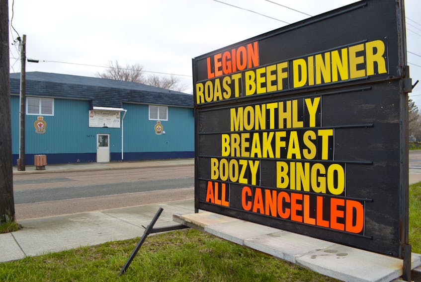 A large billboard across from the Royal Canadian Legion branch 15 on Plummer Avenue in New Waterford shows the cancellation of a number of events at the legion. Zone 2 Commander George Della Valle confirmed the doors have been locked, as the legion executive has stepped down and he’ll be meeting with them tonight to find out what’s going on. Della Valle said whether the executive will come back on board or if a new election has to be called or if he has to bring a new command team in, the legion will be reopening.