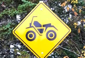 This sign indicates the only section of highway/roadway in Cape Breton where ATV Traffic is legally permitted to ride on a three-kilometre stretch of highway, which is in the Gabarus area starting at the Oceanview Road and extending down the highway to the Mohawk Lake Forestry Road system.