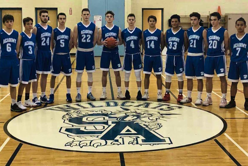 The Sydney Academy Wildcats high school basketball team will host an invitational tournament this weekend, beginning Friday, at the Sydney Academy Gym. From left, Jarrett Williams, Tye Lawerence, Aiden Boudreau, Justin Pace, Morgan Ross, Michael Clarke, Adam Callaghan, Carson Webber, Cailen Davis, Isaac Rhynold, Colton Mofford and Jhermaine Olat.