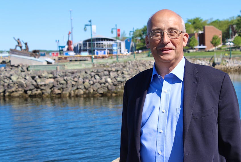 New Democratic Party Leader Gary Burrill answered questions about the challenges facing Cape Breton in a visit to the Sydney waterfront.
