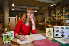 Textile artist Juliana Scherzer works on sketches for some of her upcoming projects during her residency at the Cape Breton Centre for Craft and Design.