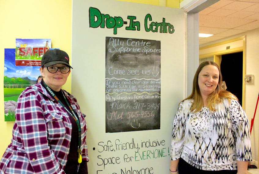 Fawn Burton and Angela Rudderham are outreach workers at the Ally Centre’s satellite office in Sydney Mines. Known as one of its supportive spaces, the centre is trying to encourage more people to drop-in for a chat, snacks and other supports.