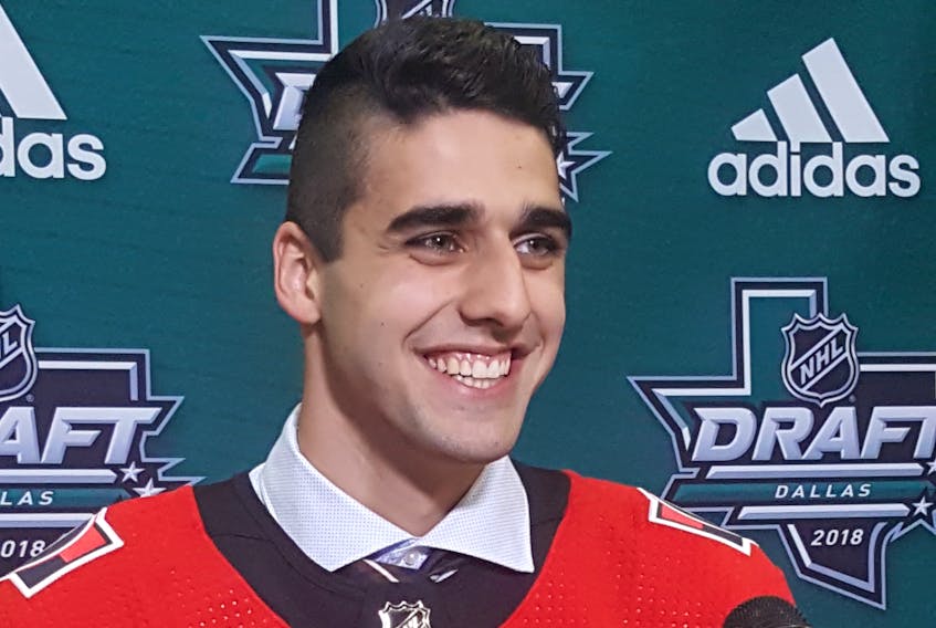 Cape Breton Screaming Eagles goalie Kevin Mandolese was all smiles after being selected by the Ottawa Senators in the 2018 NHL Entry Draft that was held over the weekend in Dallas. Teammate Mathias Laferrière was selected by the St. Louis Blues, while Egor Sokolov and Adam McCormick went undrafted, but still received invitations to NHL development camps.