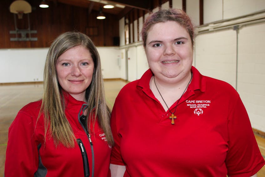 Coach Ursula Hynes of Glace Bay, left, and athlete Kellan Deruelle of New Waterford are ready for the rhythmic gymnastics competition at the Special Olympics Canada 2018 Summer Games in Antigonish.