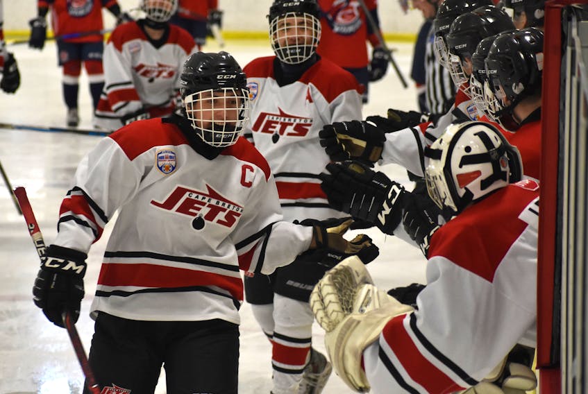 In this file photo, Cape Breton Jets graduate Jason Johnson celebrates a goal during the Nova Scotia Minor Midget ‘AAA’ Hockey League provincial championship at the New Waterford and District Community Centre in March. The Jets began their 2018-19 season last weekend and will host the Admirals of St. Margarets Bay this weekend in New Waterford