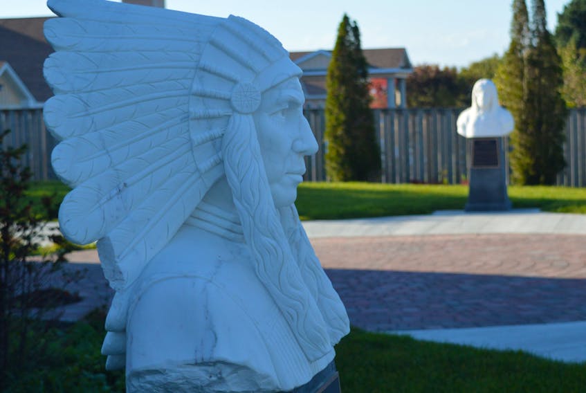 A number of likenesses of well-known Membertou elders and former chiefs can be found at Membertou Heritage Park, including this bust of the late Donald Marshall Jr.