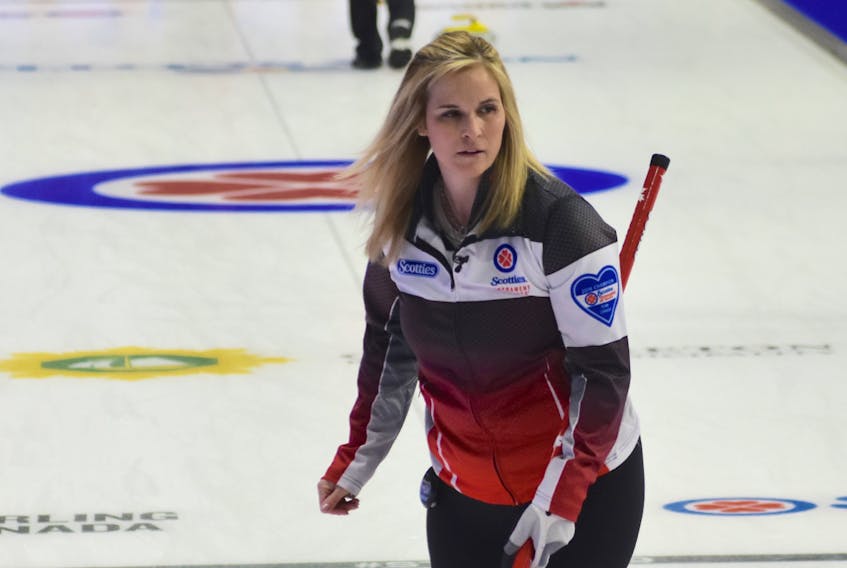 Team Canada’s Jennifer Jones is shown on the ice at the 2019 Scotties Tournament of Hearts in Sydney. Jones picked up her 141st career victory at the tournament on Friday, passing Nova Scotia’s Colleen Jones for the most Scotties wins as a skip.