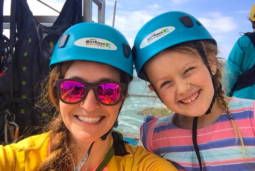 Lesley Carter and daughter Athena, aged six, are shown on a recent trip to Niagara Falls where they ziplined from a 220-foot-high vantage point to the base of Horseshoe Falls.