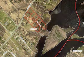 Shown above is a map outlining significant property in Coxheath — bordering Blacketts Lake — Kameron Collieries has purchased. The area outlined in red includes 6.2 acres the mining company purchased July 1, 2017 for $300,000 and have since built a subdivision called Prospect Drive, which includes nine lots in which four modular homes have already been built for mine managers. The area outlined in green includes a large house and garage on 7.7 acres adjacent to Prospect Drive that Kameron Collieries purchased July 14, 2017 for $1 million.