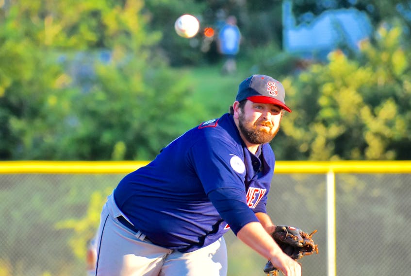 Justin Brewer of the Sydney Sooners delivers a pitch during Nova Scotia Senior Baseball League action at the Susan McEachern Memorial Ball Park in Sydney in this file photo from earlier in the 2018 season. The Sooners will continue their Nova Scotia Senior Baseball League championship series with the Dartmouth Moosehead Dry on Friday in Sydney.