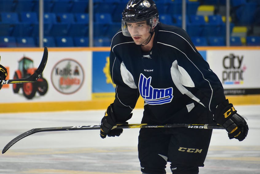 Declan Smith of the Cape Breton Screaming Eagles was on the ice with his teammates for practice at Centre 200 Thursday afternoon. The Antigonish native will play in his final home-opening game of major junior on Friday when the Screaming Eagles host the Halifax Mooseheads