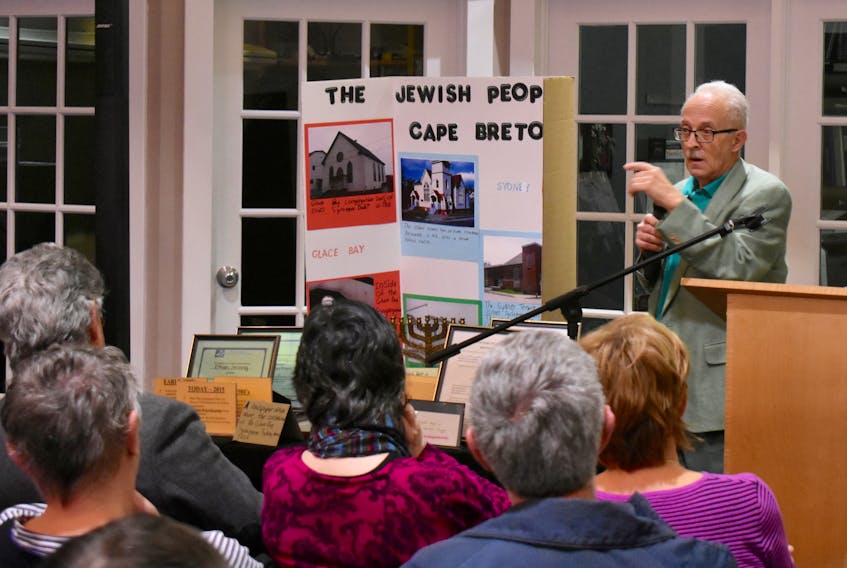 Stephen Nathanson talks about the Jewish people of Cape Breton during last week’s lecture at the Old Sydney Society. About 150 people turned out to hear tales of the culturally rich Cape Breton Jewish communities in Sydney, Glace Bay, New Waterford and Whitney Pier.