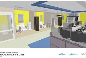 The artistic rendering shows the design of the Glace Bay Hospital’s new renal dialysis unit. The construction tender for the unit, announced almost two years ago, is expected to be issued in March with work to begin in June.