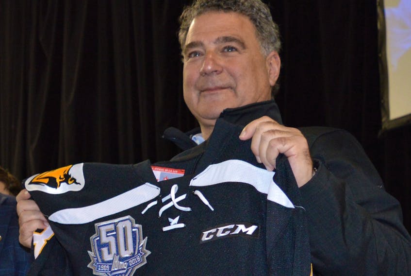 Irwin Simon was presented with his first Cape Breton Screaming Eagles jersey during a press conference to announce his majority ownership in the team at Centre 200 in Sydney on Nov. 13.